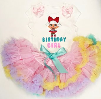 LOL verjaardag petticoat set Luxe Birthday Girl rainbow