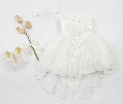 Baby feestjurk lace flower ivoor sleepje 3delig New