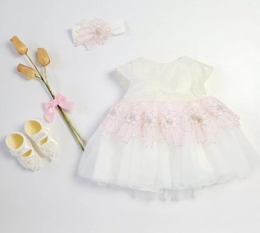 Baby feestjurk sevva flower roze 3delig New