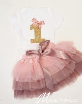  verjaardag set 1 jaar Petticoat layers Dusty Pink &amp; Goud cijfer 