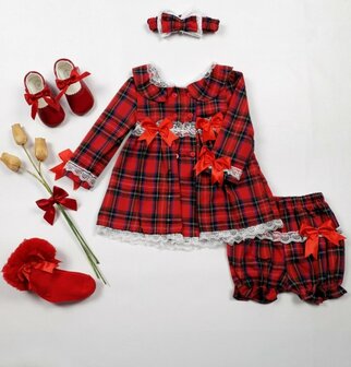 Jurkje Ruit rood Spanisch Style Girly met bijpassende broekje en haarband NEW 