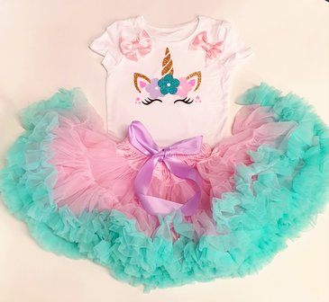 Unicorn set roze pastel De luxe Top + Rok