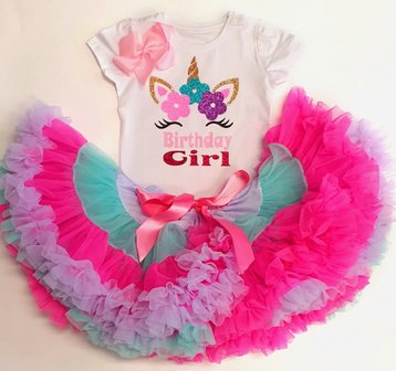 Unicorn set Power pink Birthday Girl  De luxe Top + Rok