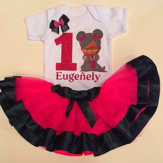 Boss Baby Style verjaardag fuschsia black tutu set  