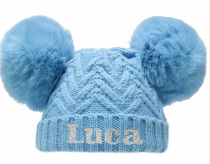 Baby wintermutsje blauw met naam 0-18 maanden