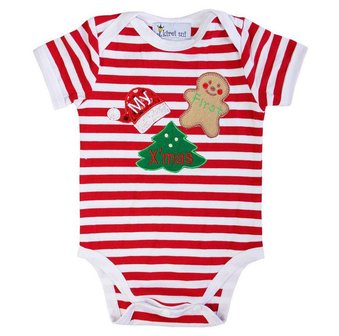 1e kerst Baby kerstromper Rood wit streep 