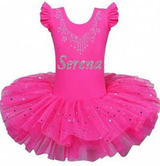 Balletpakje Tutu fuschsia Sparkle Style met Naam maat 92-140 NEW