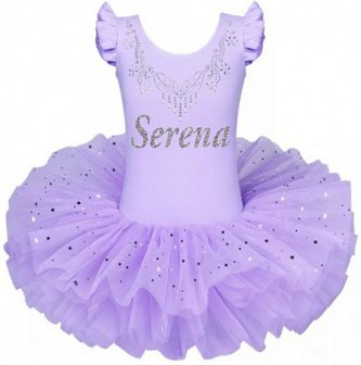 Balletpakje Tutu lila Sparkle Style met Naam maat 92-140 NEW