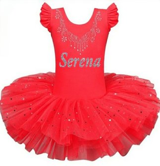 Balletpakje Tutu rood Sparkle Style met Naam maat 92-140 NEW