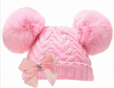 Baby wintermutsje Roze met strikje NIEUW 0 tm 18 maanden