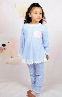 Meisjes Pyjama blauw klassiek kanten ruffle  Spanisch Girl 