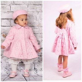 Gevoerde Mantel jas Roze kant Spanisch Style Girly met bijpassende bonnet