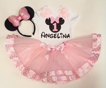 Minnie Mouse tutu Roze verjaardag set Met Naam + haarband 1 tm 6 jaar 