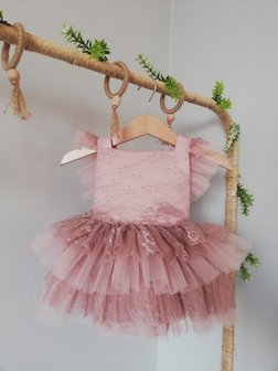 Kanten romper overal met ruffles oud roze Luxe Handgemaakt 50 -98 Fotoshoot tip