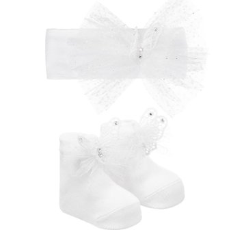 Baby haarband wit met Bijpassende luxe sokjes vlinder 
