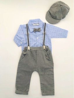 complete Baby jongens set Spaanse babykleding grijs blauw grijs 5delig 