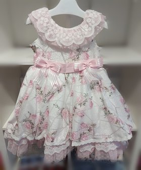 Broderie jurk roze wit Bloemen Kids 86 - 134