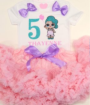 LOL verjaardag petticoat set Roze lila Luxe met naam + Haarband 