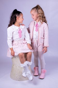 Complete set Roze Ecru  broek colbert en blouse Luxury Spanisch girl Style 