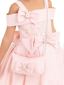 Feestjurk meisje powder pink  met tasje 92-122