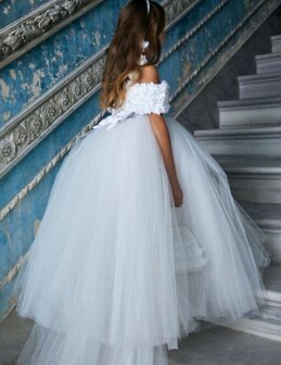 Lange feestjurk wit jurk off schoulder Ultra luxe met sleep  110-164
