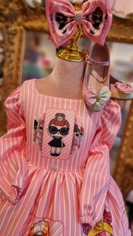 Lol jurk LOVELY  LANGE MOUW roze + bijpassende haarstrik 