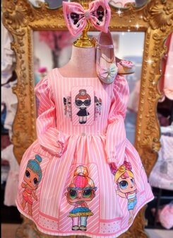 Lol jurk LOVELY  LANGE MOUW roze + bijpassende haarstrik 