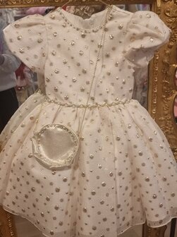Feestjurk gouden stip met tasje 128 tm 158