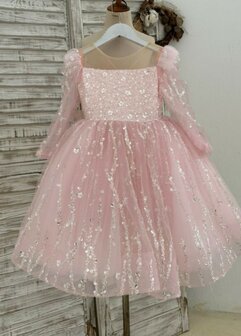 Feestjurk licht roze sparkle lange mouw 92 tm 140