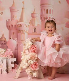 Organza licht roze jurk met grote strik 