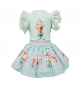 Setje Top en rok icecream blue