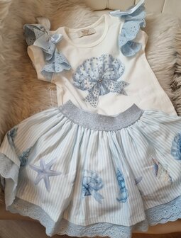 Setje Top en rok blauwe schelp 