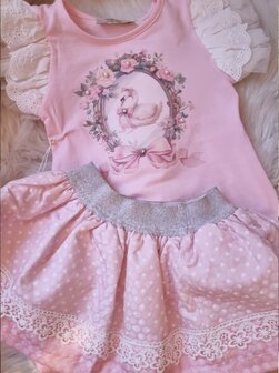 Setje top en rok zwaan roze