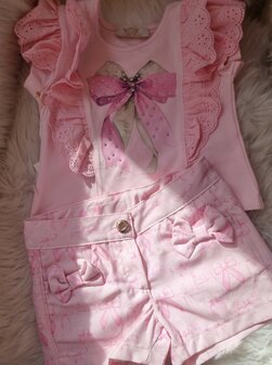 setje broekje en top strik roze