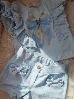 setje broekje en top strik blauw
