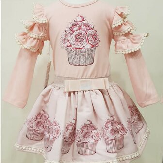 Setje top en rok rhinestone cupcake roze Neon Kids 