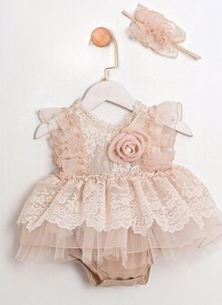 Kanten baby Romper jurkje beige champagne 