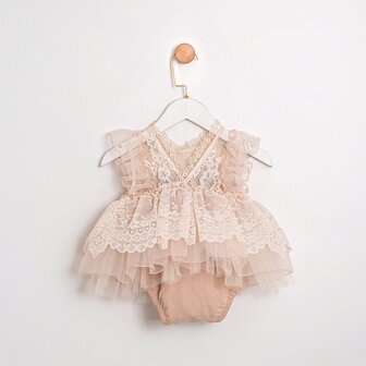 Kanten baby Romper jurkje beige champagne 