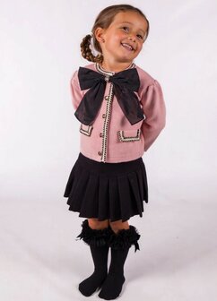 Meisjes Rok set roze en zwart met strikbroche