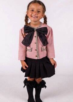 Meisjes Rok set roze en zwart met strikbroche