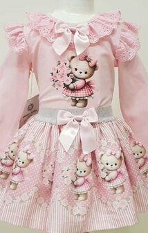 Neon setje bear pink rok en longsleeve 