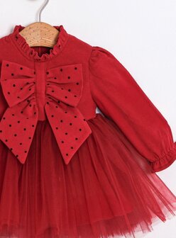Feestjurk rood tule met strik 74 tm 98