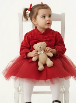 Feestjurk rood tule met strik 74 tm 98
