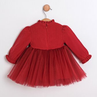 Feestjurk rood tule met strik 74 tm 98