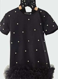 Jurk zwart met steentjes en tulle 1 tm 10 jaar