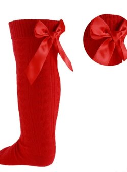 Kids Knie sok rood met strik 