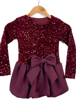 Feestjurk glitter Wijnrood  love met lange mouw  98 tm 164