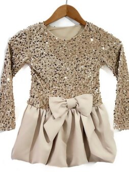 Feestjurk glitter Champagne goud   love met lange mouw  98 tm 164