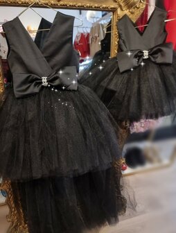 Zwarte Kinder galajurk met sleep 