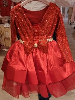BLACK FRIDAY DEAL Rode jurk Sequin satijn en steentjes 86 tm 158 